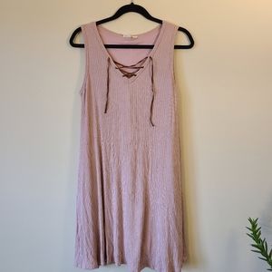 Modcloth pink ribbed knit dress lace up front
